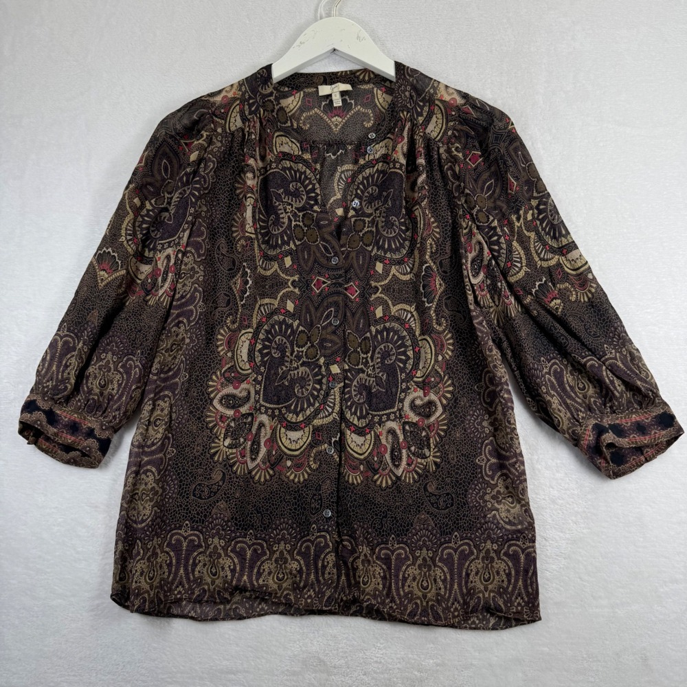 Joie 100% Silk Paisley Medallion Print Blouse Brown Black Size S Z05-22532